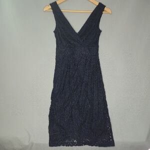 NWT Le Chateau Midi Lace V Neck Dress Navy Size XXS